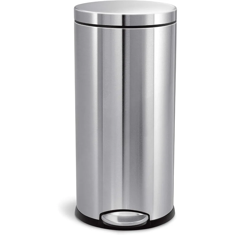 

30L/8G Round Step Trash Can, Brushed Stainless Steel, Durable & Silent Close