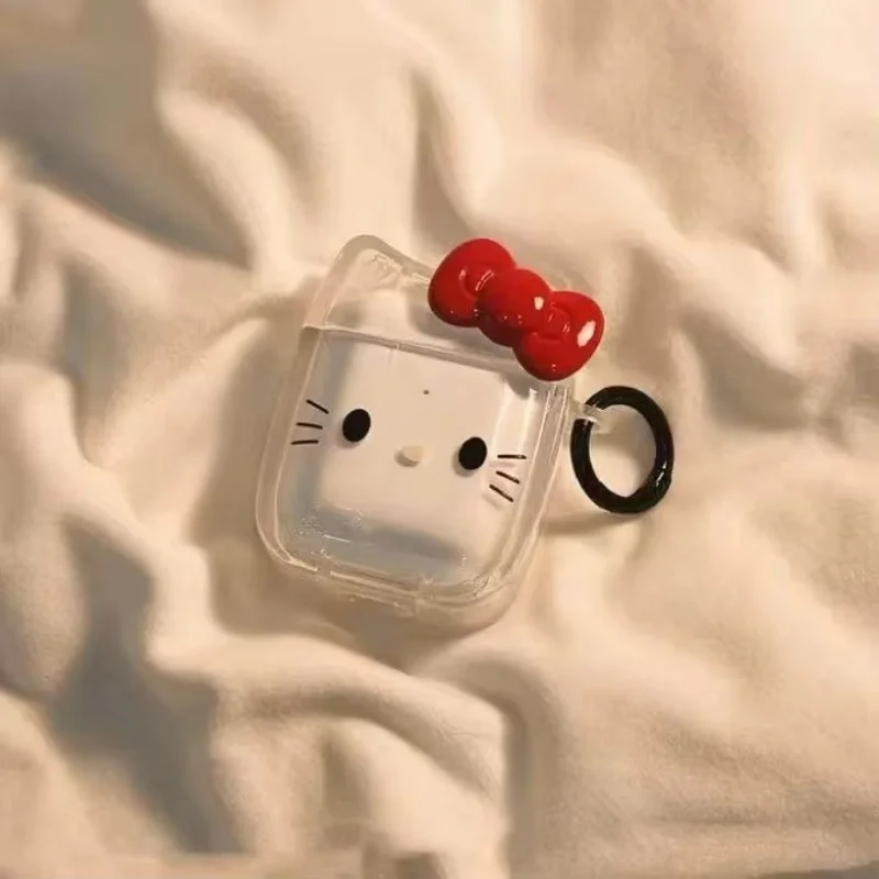 Miniso ثلاثية الأبعاد القوس الكرتون KT القط غطاء سماعة الأذن ل AirPods Pro2 Pro 4 3 2 1 غطاء سماعة شفافة