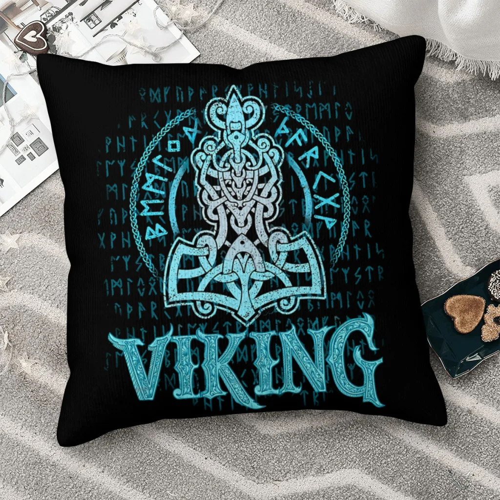 Runes Hammer Thor Medieval Symbol Cool Polyester Cushion Cover Viking Livingroom Garden Decorative Soft Pillow Cover