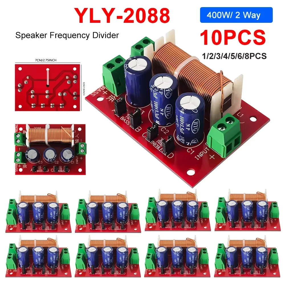 ตัวแบ่งความถี่ลำโพงเสียง 10-1PC YLY-2088 400W สำหรับลำโพง HiFi ชุดอัพเกรดปรับแต่งเสียง ครอบคลุมทุกย่านเสียง แหลม เบส ไม่ต้องบัดกรี