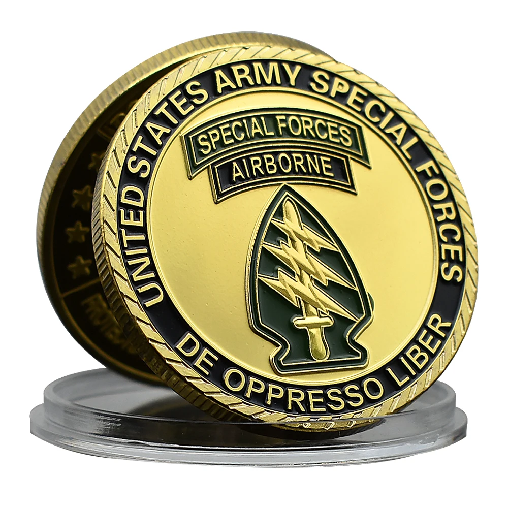 United States Army Special Forces Airborne Gold Plated Challenge Coin 1775 Metal Medal with Plastic Case Art Craft Souvenir