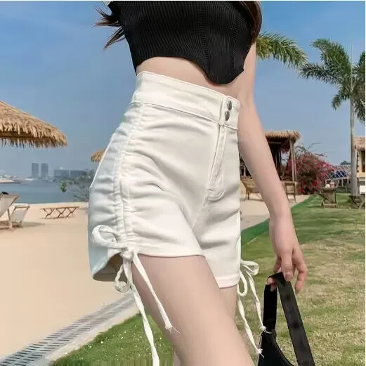 Black plus Size Women's Suit Shorts High Waist Slimming A-Line Tight Elastic Hot Pants Summer Thin Wide Leg Commute Style