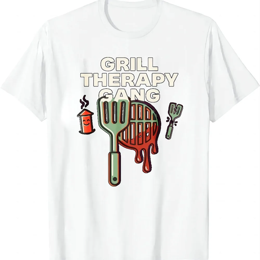 Mens Grill Therapy Gang Grilling Humor Master Backyard Cook Performance T-Shirt Vintage Retro Wrinkle Resistant Gift for Him Her