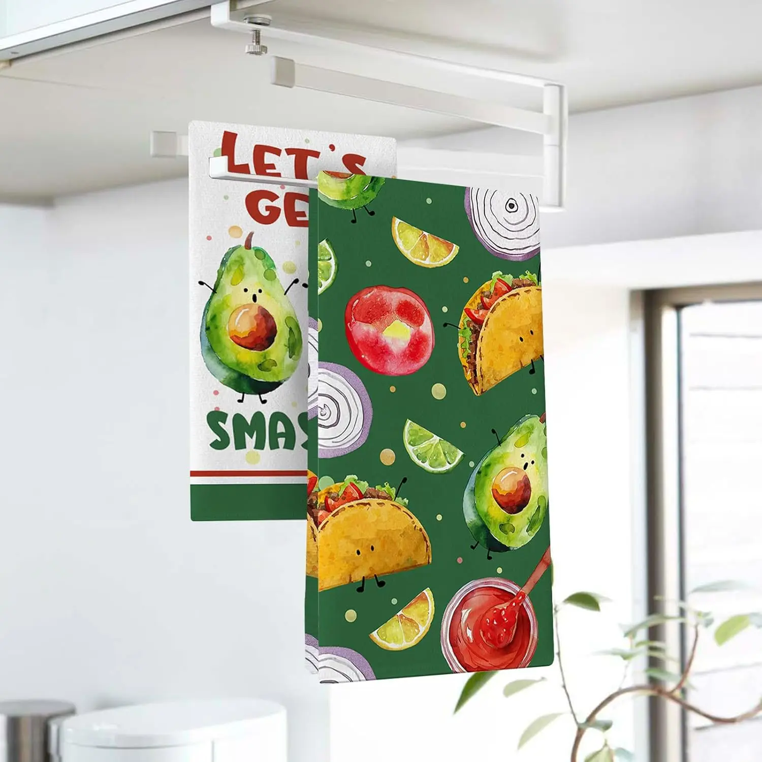 2-Pack Green Vegetable Fruit Avocado Taco Household Simple Cleaning Cloth\Scouring Pad\Dishcloth\Tea Towel, Used for Washing and Drying Household Items, Soft Absorbent Drying Cloth, Does Not Shed Lint, Does Not Fade, and Can Be Reused