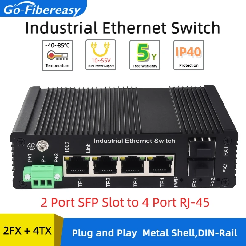 Gigabit Industrial Ethernet Optical Switch 1000Mpbs 2SFP to 4/8/16P RJ45 Network Ethernet Switch DIN IP40 Lightning Protection