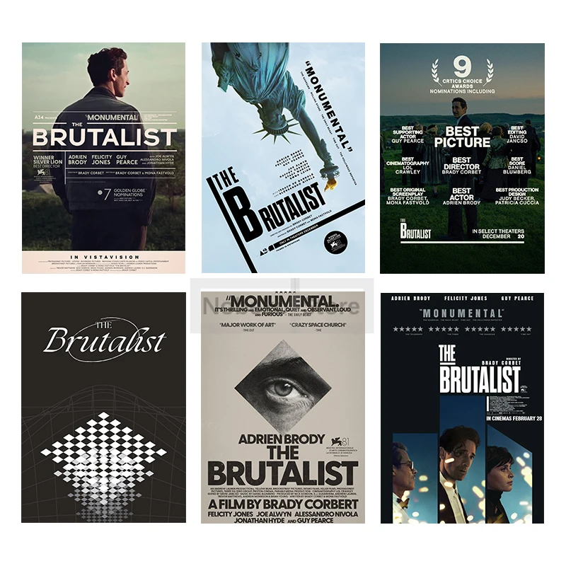 Carteles Brutalista de películas, impresiones de películas biográficas Adrien Brody, pintura en lienzo, imágenes artísticas de pared, decoración moderna para habitación del hogar