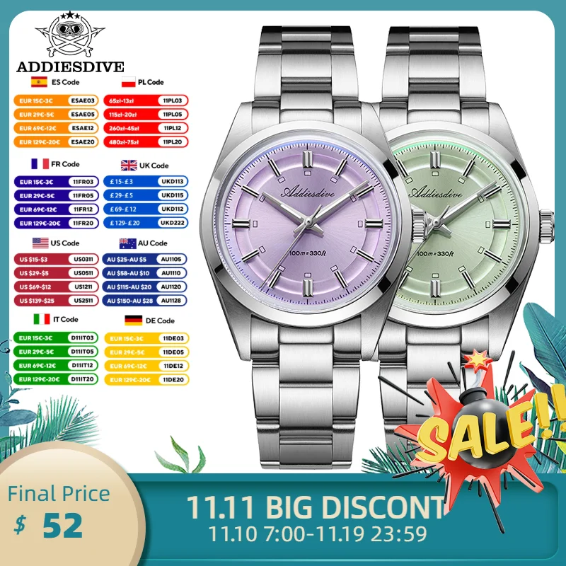 

ADDIESDIVE Men's Watch NEW Elegant 36mm AR Coated VH31 Quartz Watches BGW9 Luminous Waterproof Luxury Watch Reloj Hombre AD2515