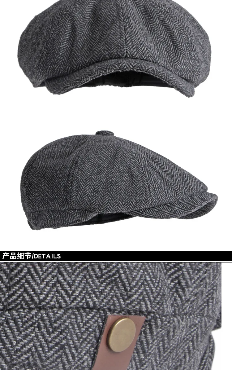 Männer Frauen Wolle Newsboy Caps Fischgräten Flache Kappen Kaffee Britischen Gatsby Caps Herbst Winter Warme Woolen Hüte Gorras – Detail 10