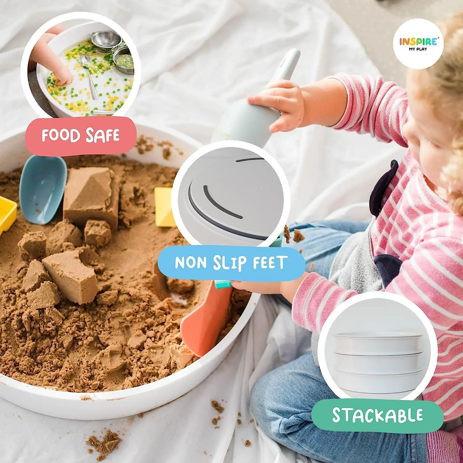 Papelera sensorial con tapa e insertos de almacenamiento extraíbles, contenedores sensoriales para manualidades de niños pequeños, juguetes sensoriales para niños autistas