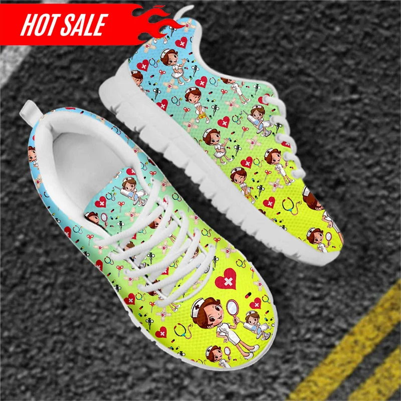 Women's Plus Size Nurse Shoes Lightweight Non-Slip Flats Cute Nurse Girls Medical Healthcare Design Casual Sneakers