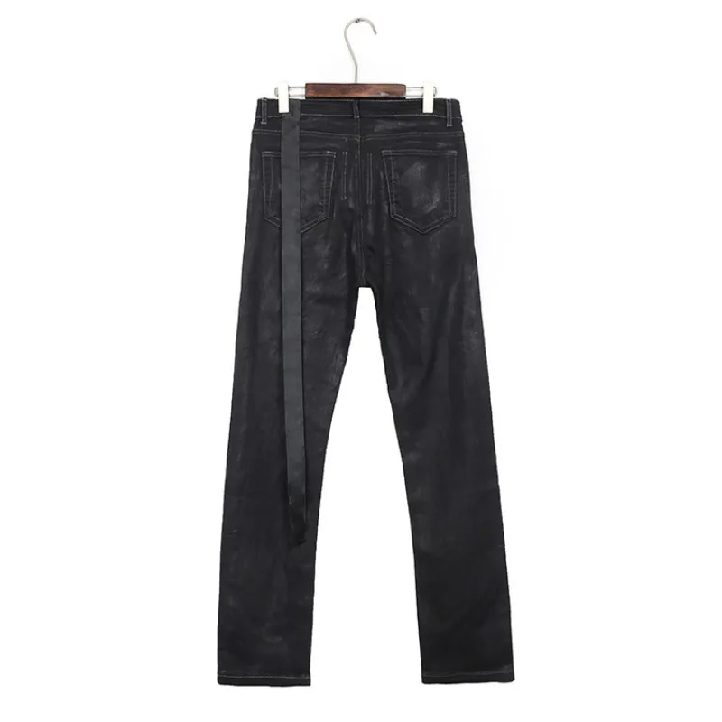 High Street Dark Classic Waxed Coating Jeans Men Women  Best Quality Casual Fashion Pants Male Trousers