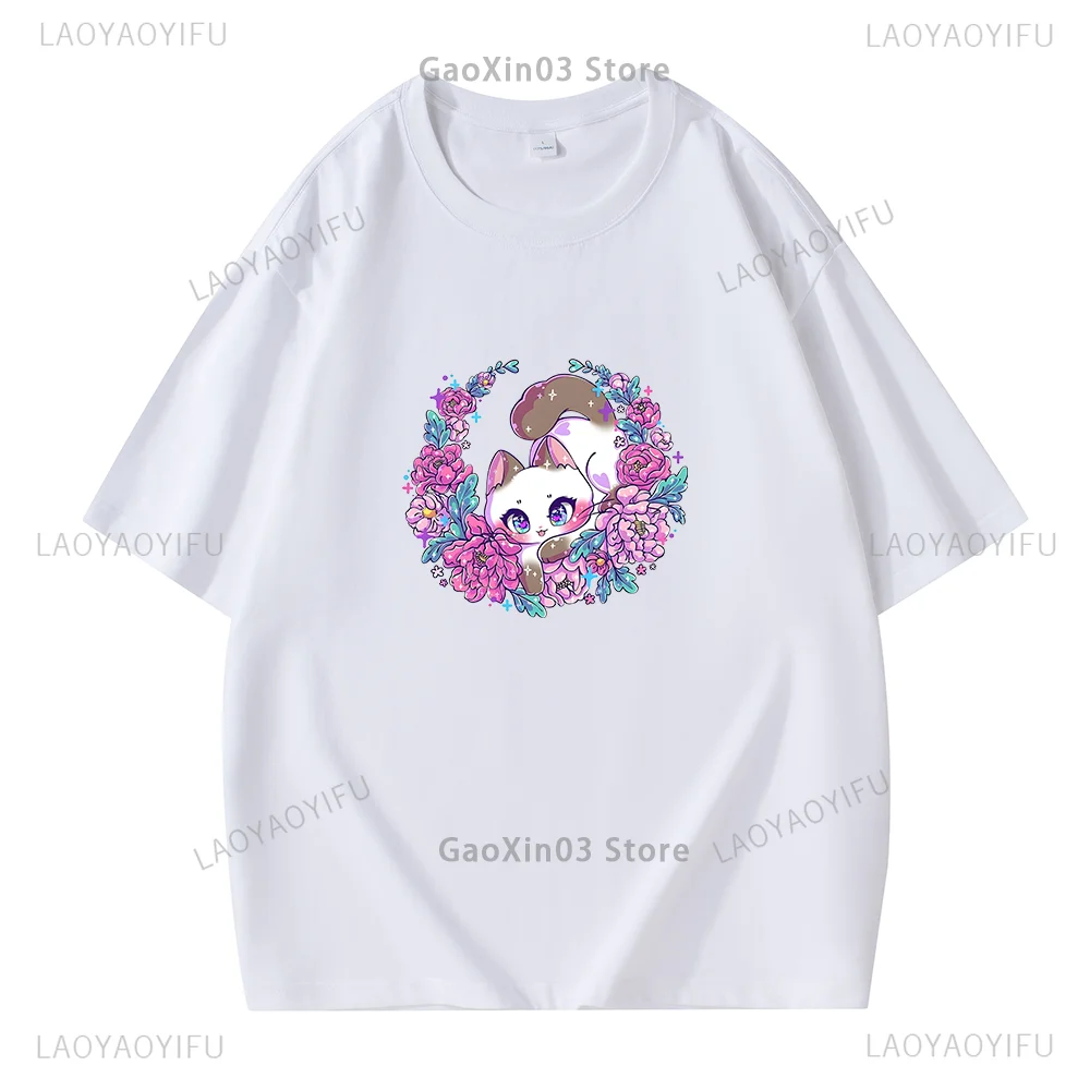 

Women T Shirt Kawaii Clothes Cute Cartoon Cat Print Tops Lovely White Cat Pattern Graphic Cotton Ropa Mujer Girl Birthday Gift