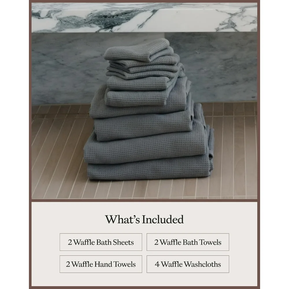 Paquete completo de baño de gofres - 60% algodón 40% viscosa de bambú - Toallas de baño de tejido de gofres ultrasuaves y de secado rápido