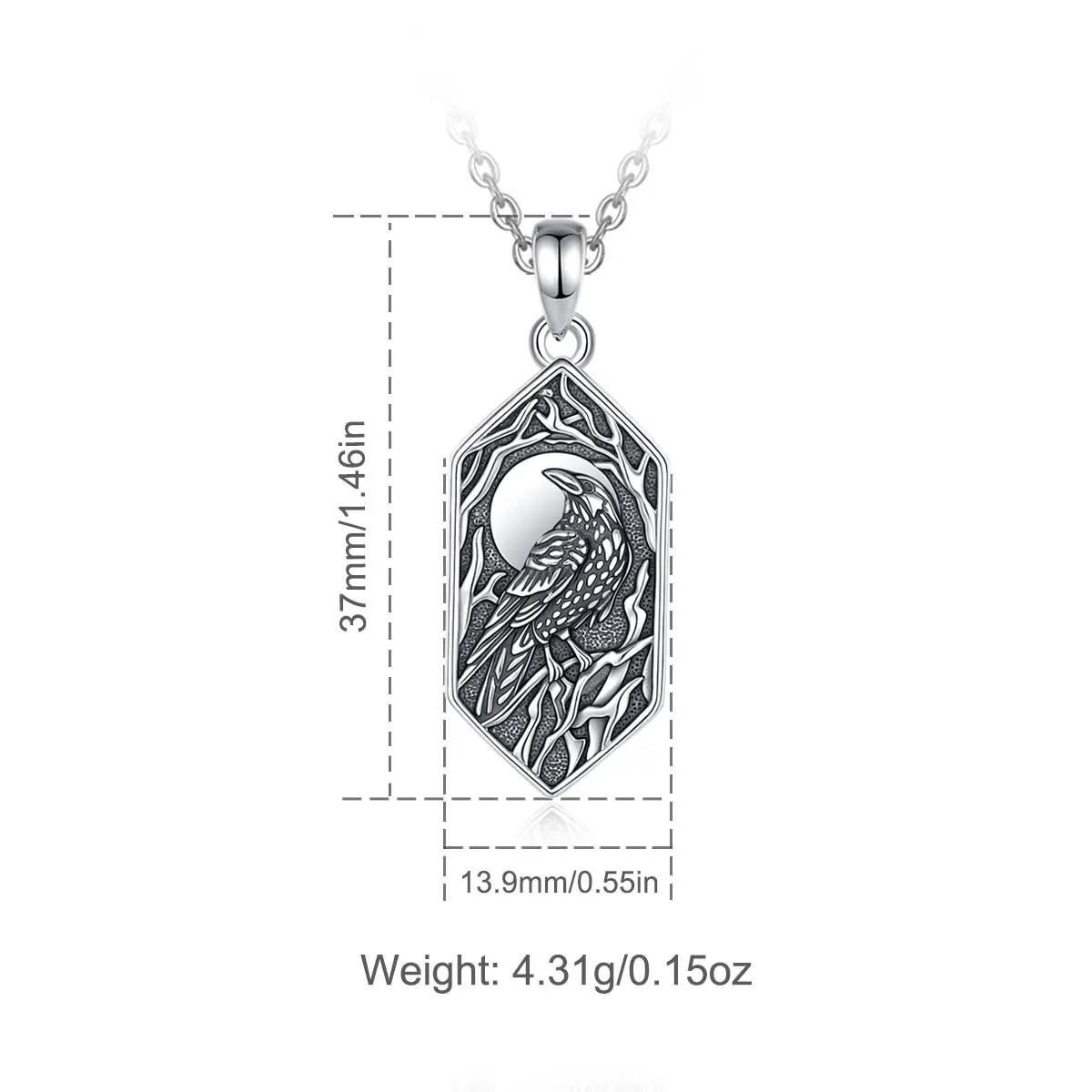 AEONSLOVE925 Sterling Silver Raven Necklace Viking Moon Crow Pendant Witch Amulet Nordic Mythological Jewelry Gift for Men Women