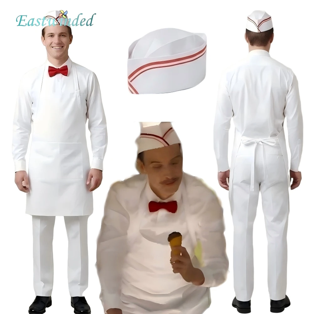 Movie Ice Cream Man Gregory Cosplay Tudor Costume White Chef Uniform Hat Outfits Disguise Clothes Halloween Carnival Party