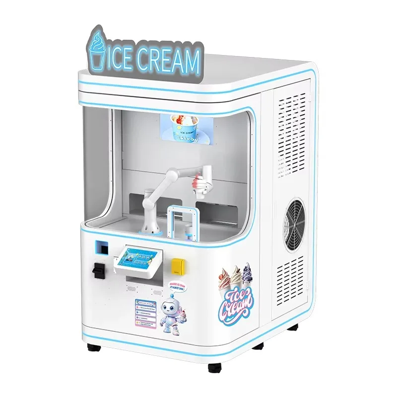 Robotic Arm Ice Cream Vending Machine Commercial 3 Flavors Unmanned Soft Serve Robot Custom