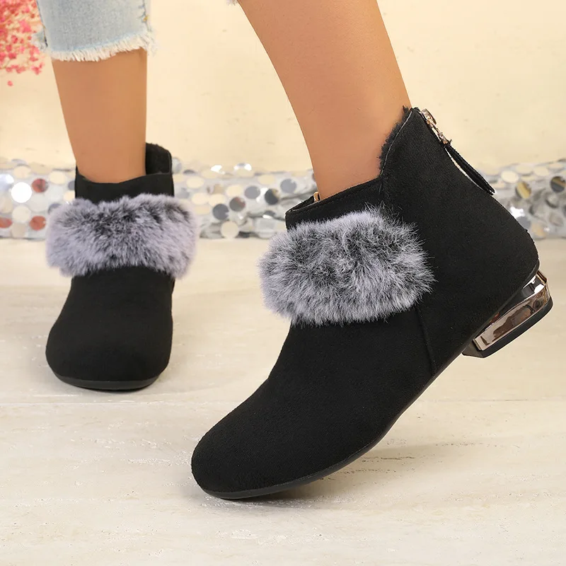 Autumn Winter Wool Plush Warm Womens Boots Fashion Zip Low Heel Ladies Short Boots British Style Female Modern Boots Botas Mujer