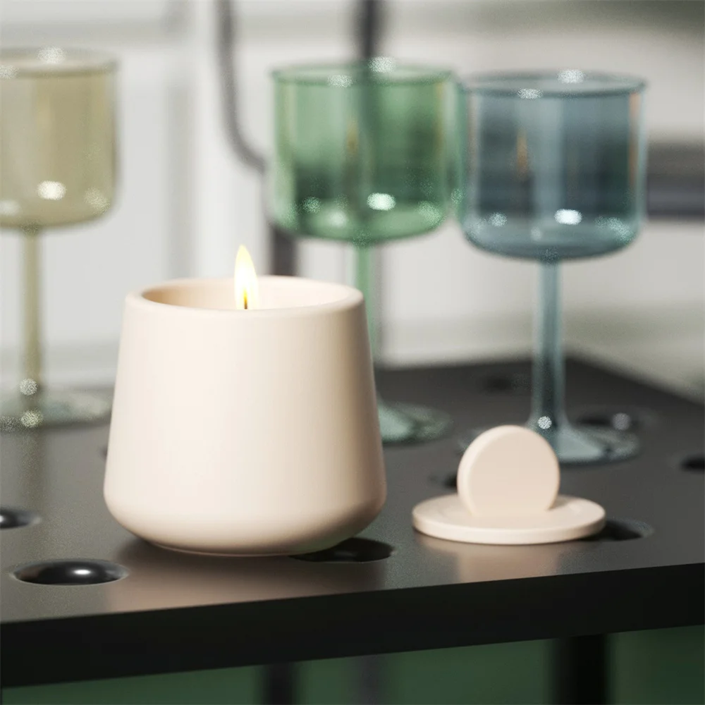 Nicole Minimalist Trapezoid Candle Jar with Lid Silicone Mold for Gypsum Decor Handmade Jesmonite Candle Vessel Artworks Making