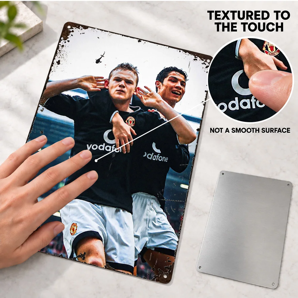 Wayne Rooney And Cristiano Ronaldo Football Players Aluminum Poster Customized Metal Sign Graphic Portrait Wall Art For Home Gym