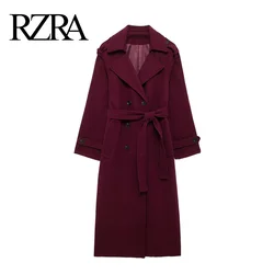 RZRA2024 new autumn and winter women's classic British style lapel woolen double-breasted windbreaker jacket temperament coat