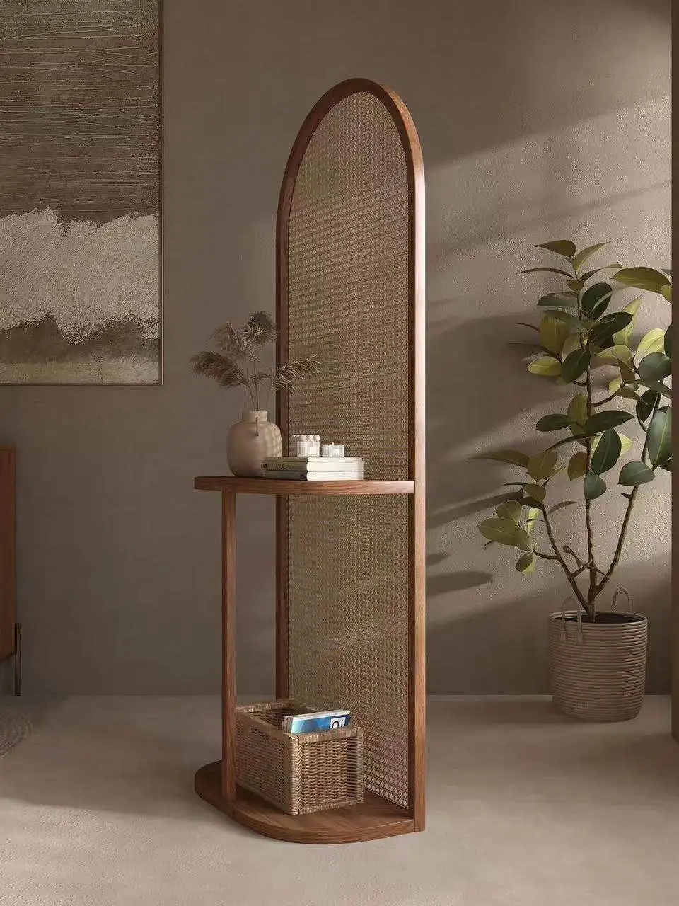 Rattan screen partition living room entrance entrance bedroom medieval shelves movable