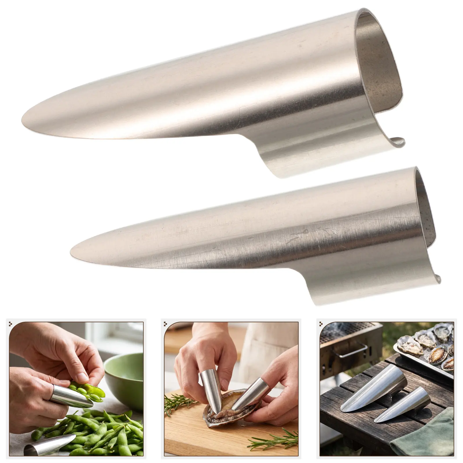 2Pcs Stainless Steel Finger Nail Guards Adjustable Seafood Shelling Accessories Oyster Shucker Tool Kitchen Shellfish Opening