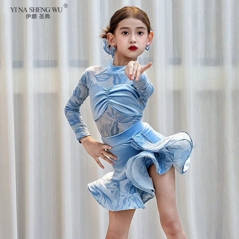 فستان أداء الرقص اللاتيني السالسا للفتيات زي الرقص المنافسة قاعة الرقص القياسية للأطفال فستان سامبا تانجو اللاتينية