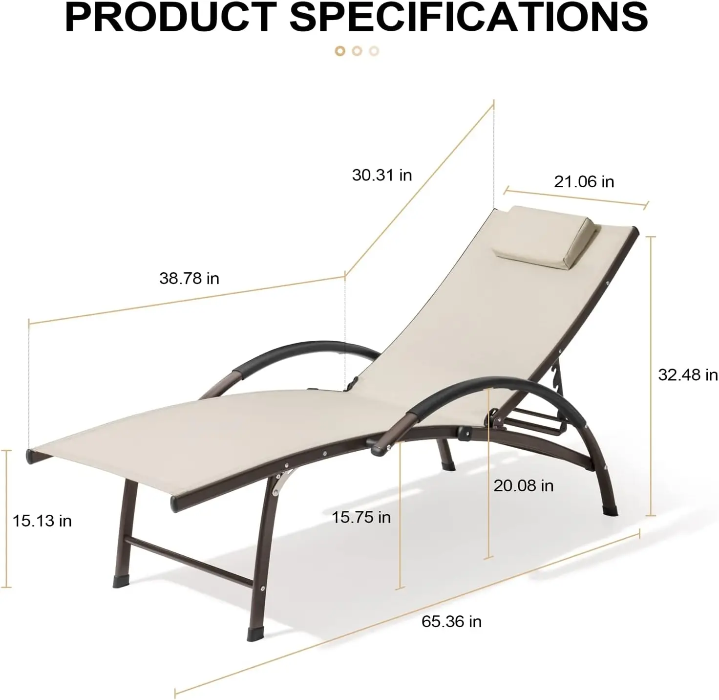 Outdoor Reclining Chaise Lounge Chair Aluminum Adjustable Portable Sun Tanning Lounge Chair All Weather Furniture in Brown