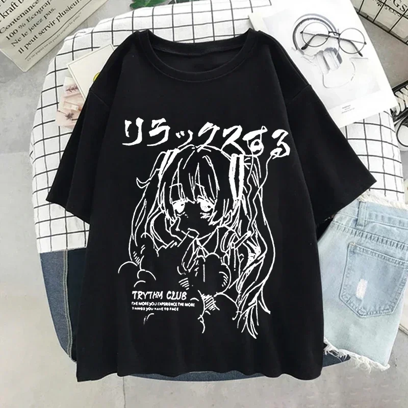 Harajuku Anime Print camiseta de manga curta feminina, top extragrande, roupas gráficas, kawaii, Y2K