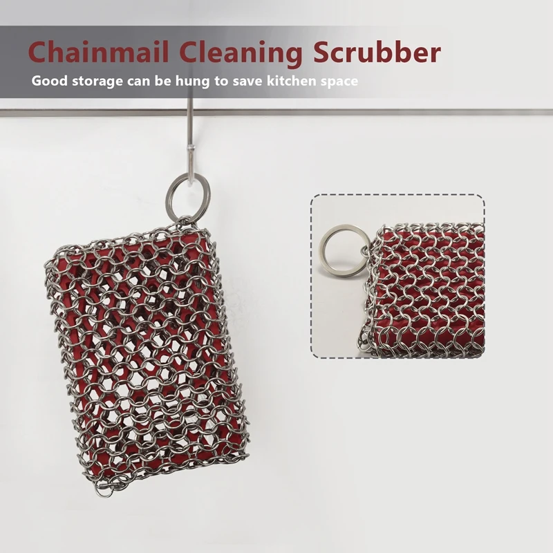 Cast Iron Skillet Cleaner,316 Stainless Steel Chainmail Cleaning Scrubber Silicone Scrubber,For Kitchen Cookware