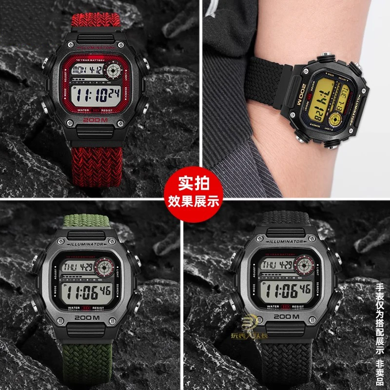 Nylon canvas watch strap for CASIO DW-291H/DW-290 W-218H/W-219H 18mm Woven black green unisex watchband Magnetic folding buckle