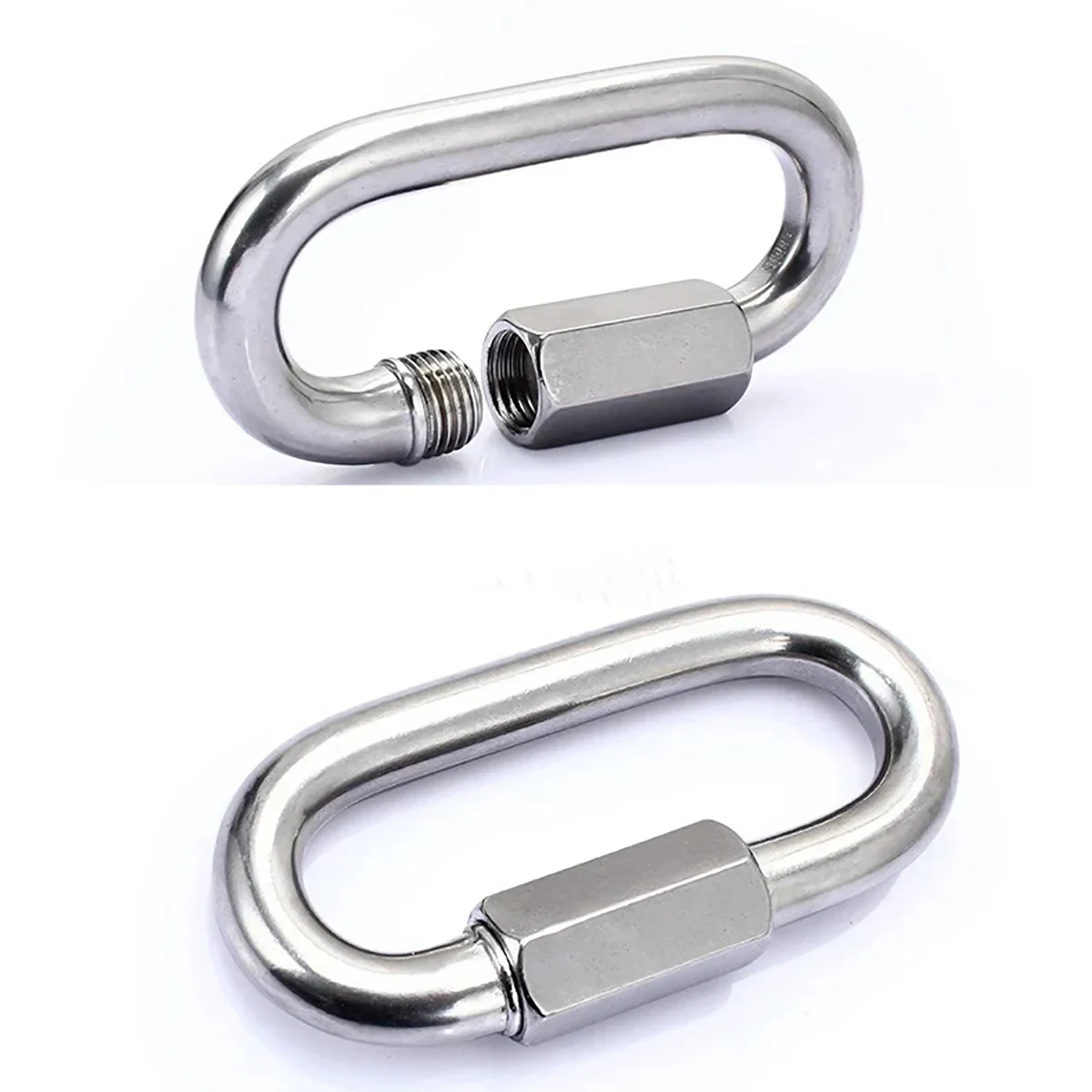 M3-M14 304/316 Stainless Steel Oval Locking Carabiner Clip Tow Chain Quick Links Rope Connector for Trailer Threaded Quick Link