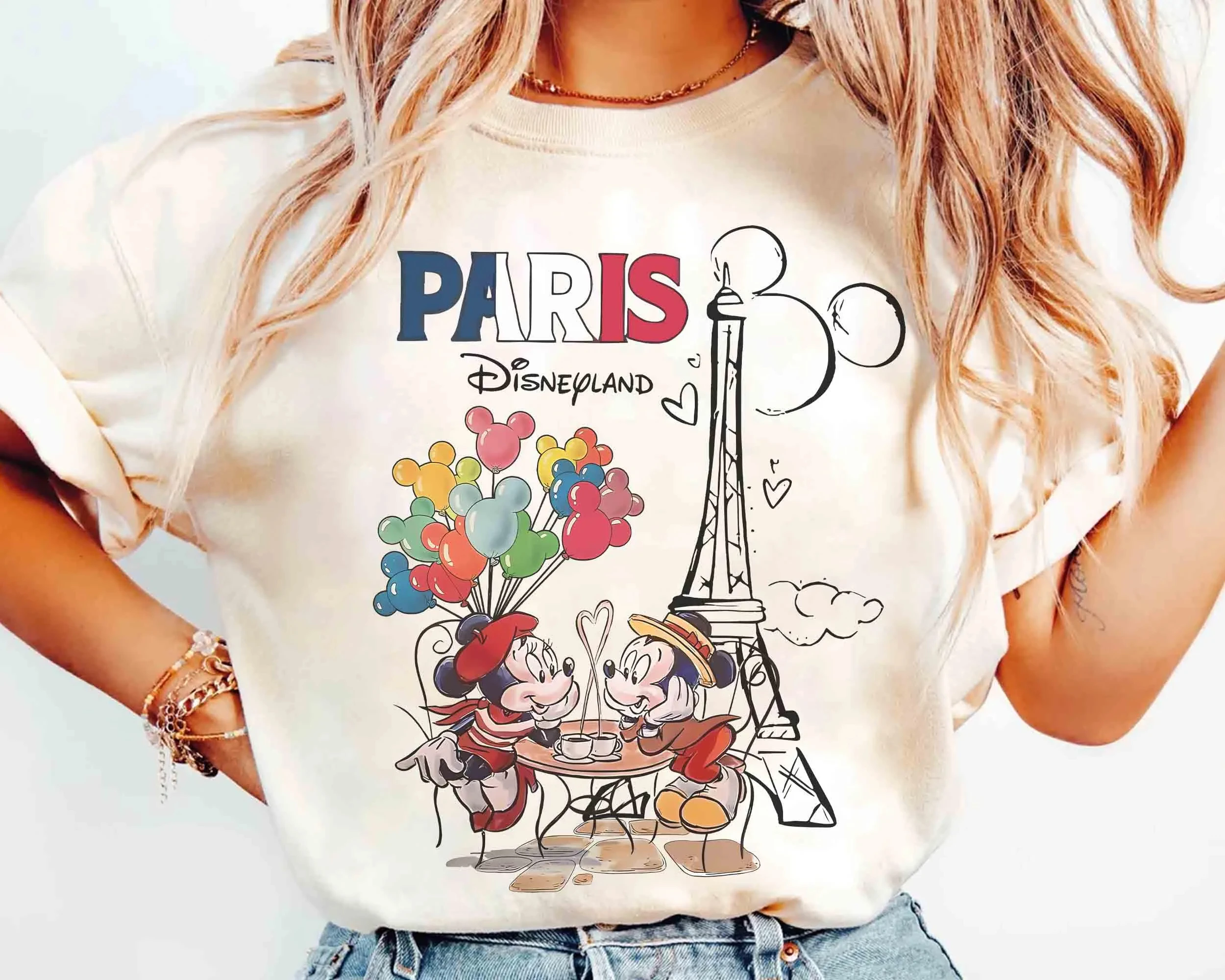 Camiseta vintage de Mickey, Minnie, París, Disneyland, camiseta de la Torre Eiffel, camiseta Disney Girls' Journey, camiseta de Disneyland Resort