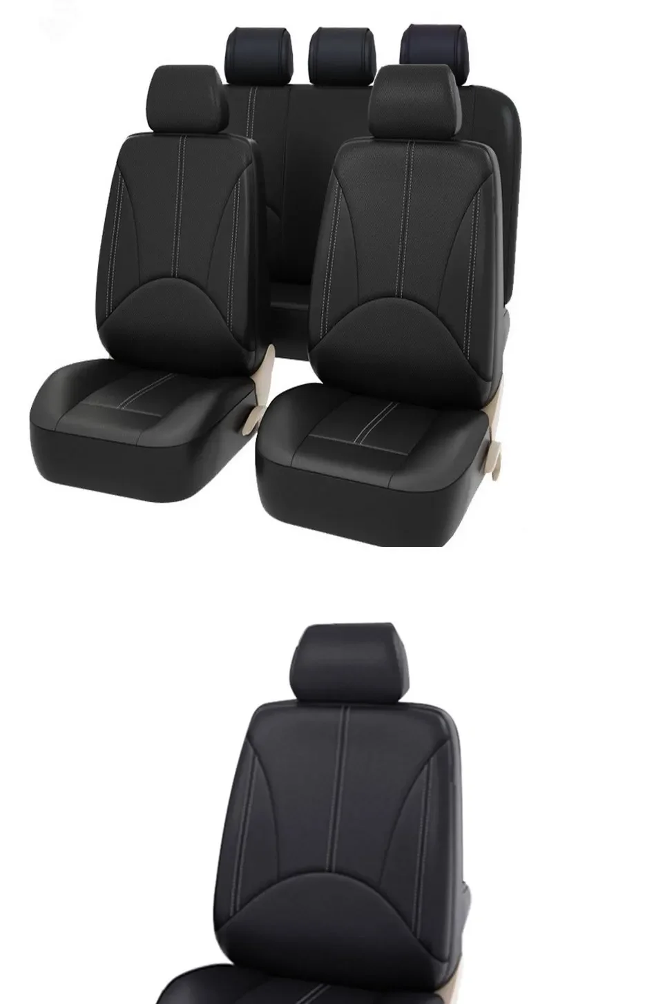 Universeller Autositzbezug aus PU-Leder für Vorder- und Rücksitze, Rückenlehnenpolster für Auto-Innenraum, LKW, SUV, Limousine – Detail 1