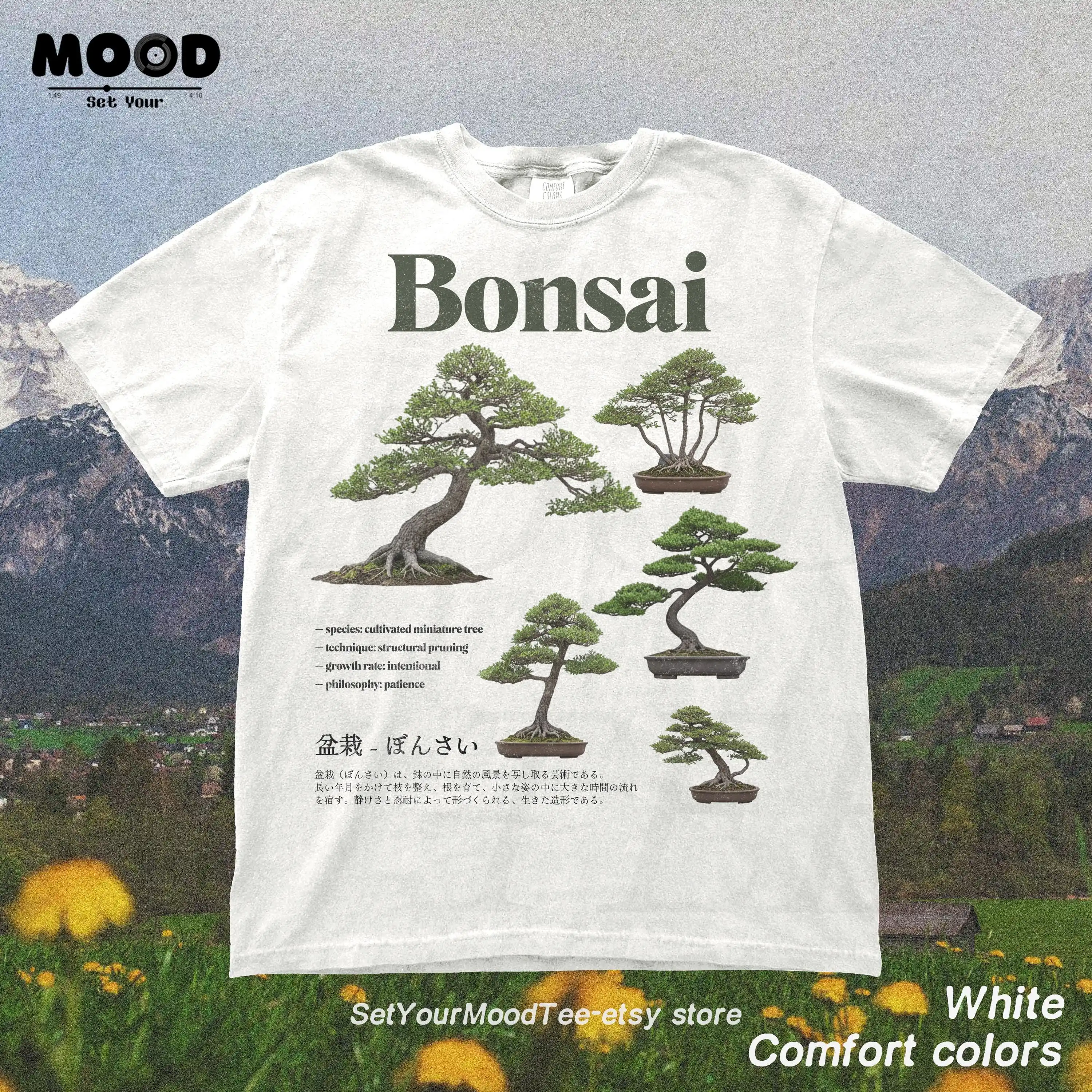 Bonsai Tree Shirt, Japanese Botanical Graphic Tee, Vintage Plant Lover Gift, Minimalist Zen Nature Aesthetic Gardening Shirt