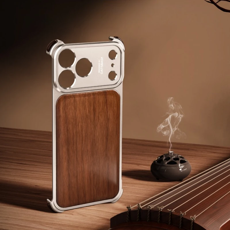 

Oatsbasf Solid Wooden Phone Case for iPhone 17 Pro Max/17 Pro Magsafe Frameless Wireless Charging Shockproof Protective Cover