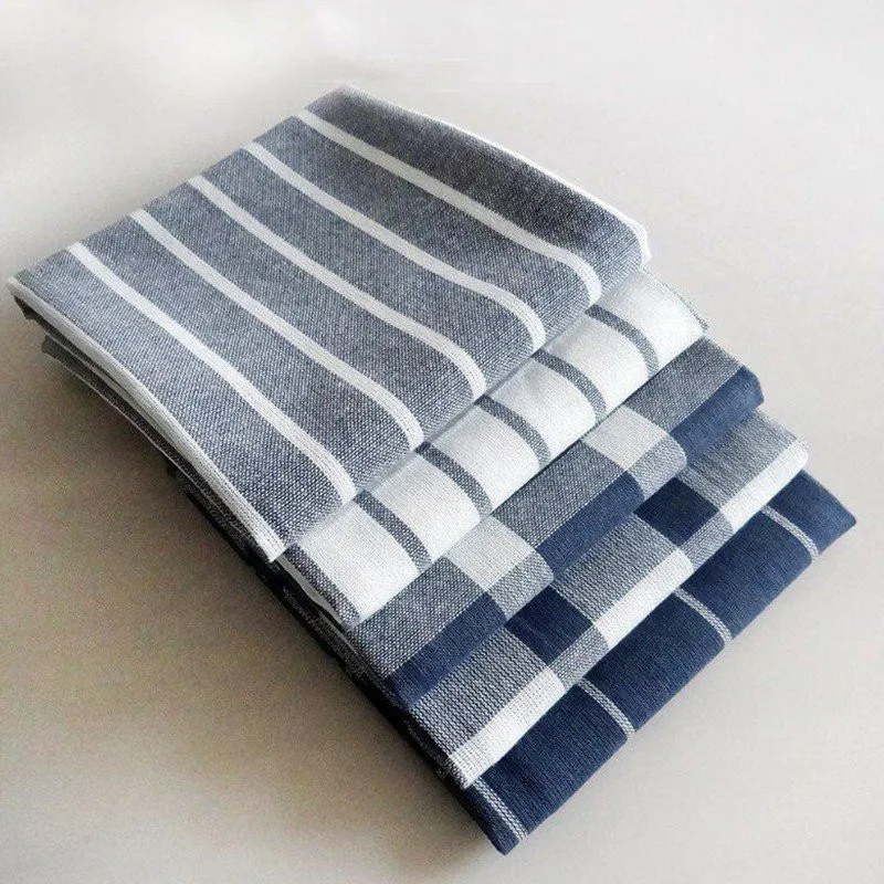 1Pc 46x70cm Geometric Cotton Blue Tea Towel Plaid Striped Kitchen Table Dinner Cloth Napkin Placemat