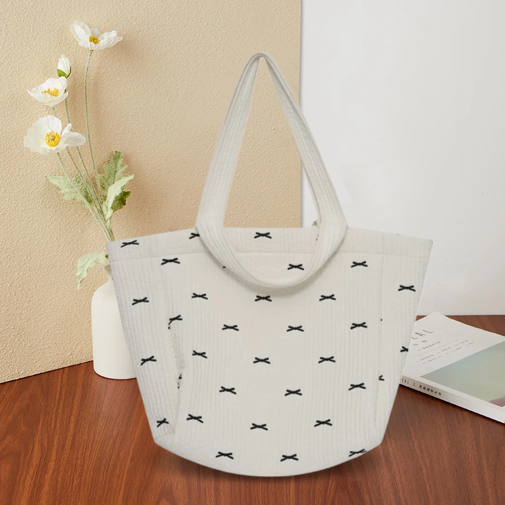 

Cute Bow Multifunction Shoulder Bag Large Capacity Fashion Handbag Cotton Mommy Bag Lightweight for Women Travel Hospital