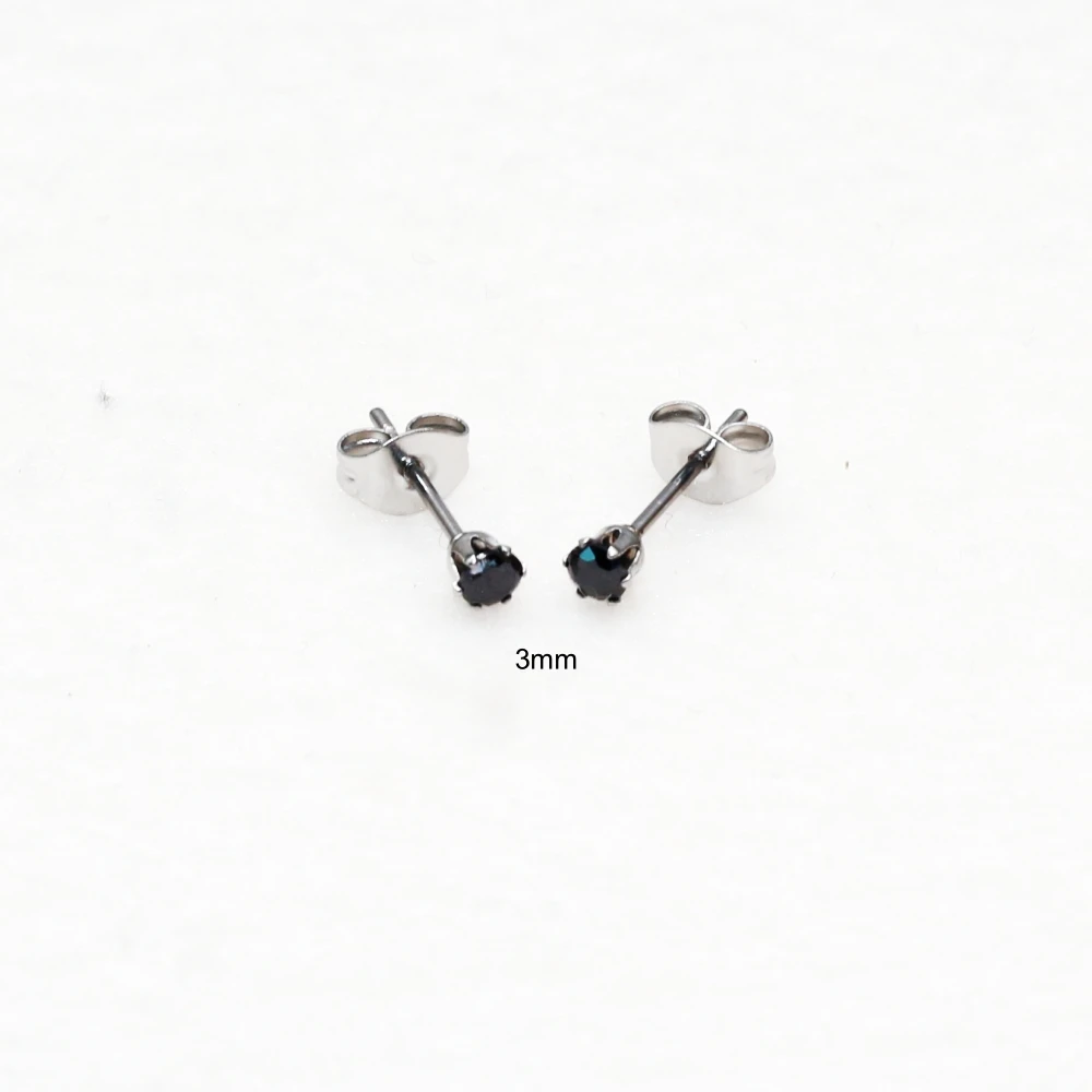 Classical AAA Mini Black Zircons Push Up Stud Earrings For Men Women 3MM 4MM 5MM For Choose