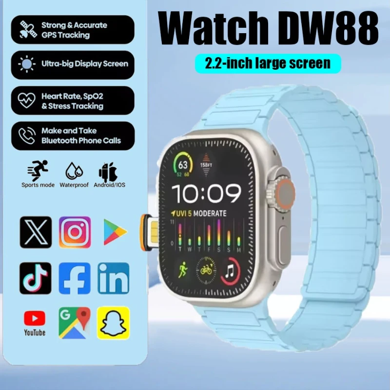 

Новые умные часы DW88 2025 года с системой всех сетей 5G Android S10, GPS-карта, Google Play, шагомер, трекер сна
