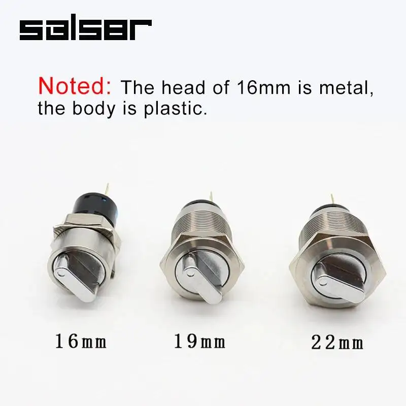 12/16/19/22mm Reset Momentary Self-locking Fixation Waterproof Metal Selector Rotary Switch 2/3 Position With Key Knob 3/6 Pins
