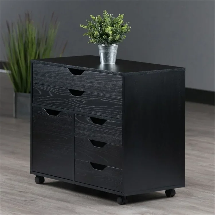 Storage Mobile Cabinets, 1 Door, 3 Drawers, 2 Wide Drawers, for Home Office, BlackUSA，Authenticity guarantee.