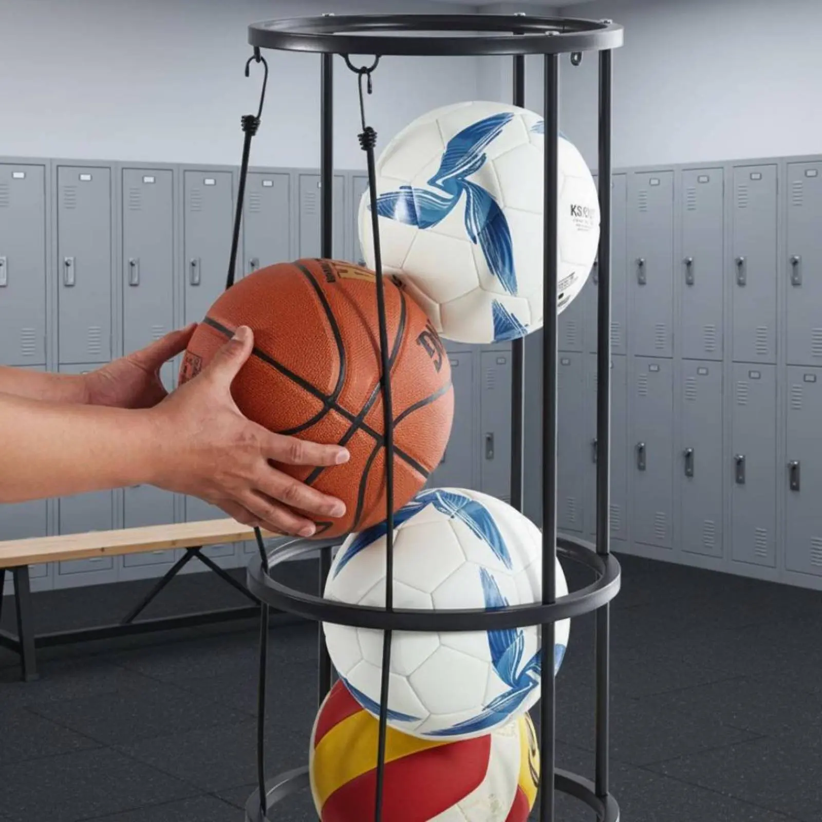 

3 Tier Sphere Storage Rack Large Capacity Upright Sphere Storage Rack Freestanding Roundball Stand Space-Saving Versatile