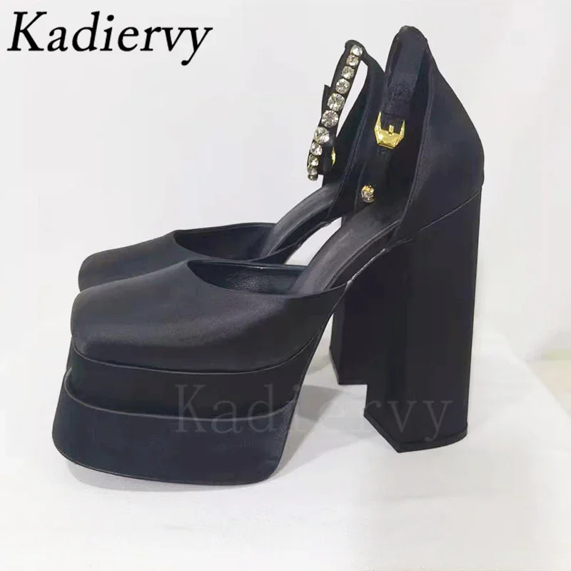 Wiosna Lato Super Wysokie Obcasy Platforma Buty Kobiety Pasek na kostkę Buty Imprezowe Satynowe Seksowne Sandały T-show Runway Pumps Woman