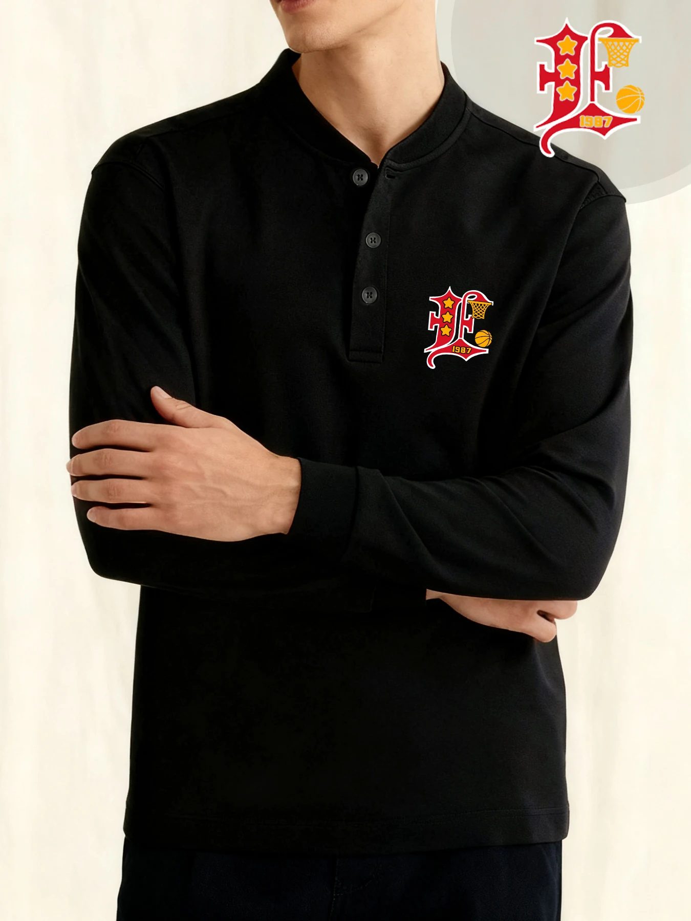 رسالة L سلة هوب الطباعة رجل هنري قميص الخريف زر قمصان عادية كم طويل موضة الأعمال طاقم الرقبة الرجال الملابس