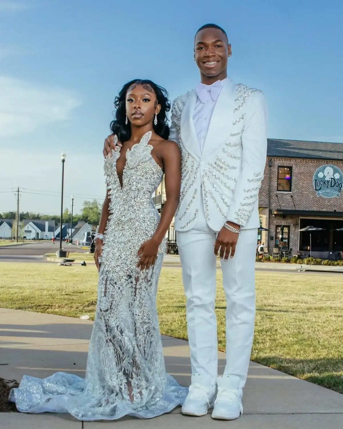 White Crystals Men Suits Set 2 Pcs Blazer+Pants Trousers Customized Luxury Groom Wedding Tuxedo Cotton Formal Office Prom Jacket