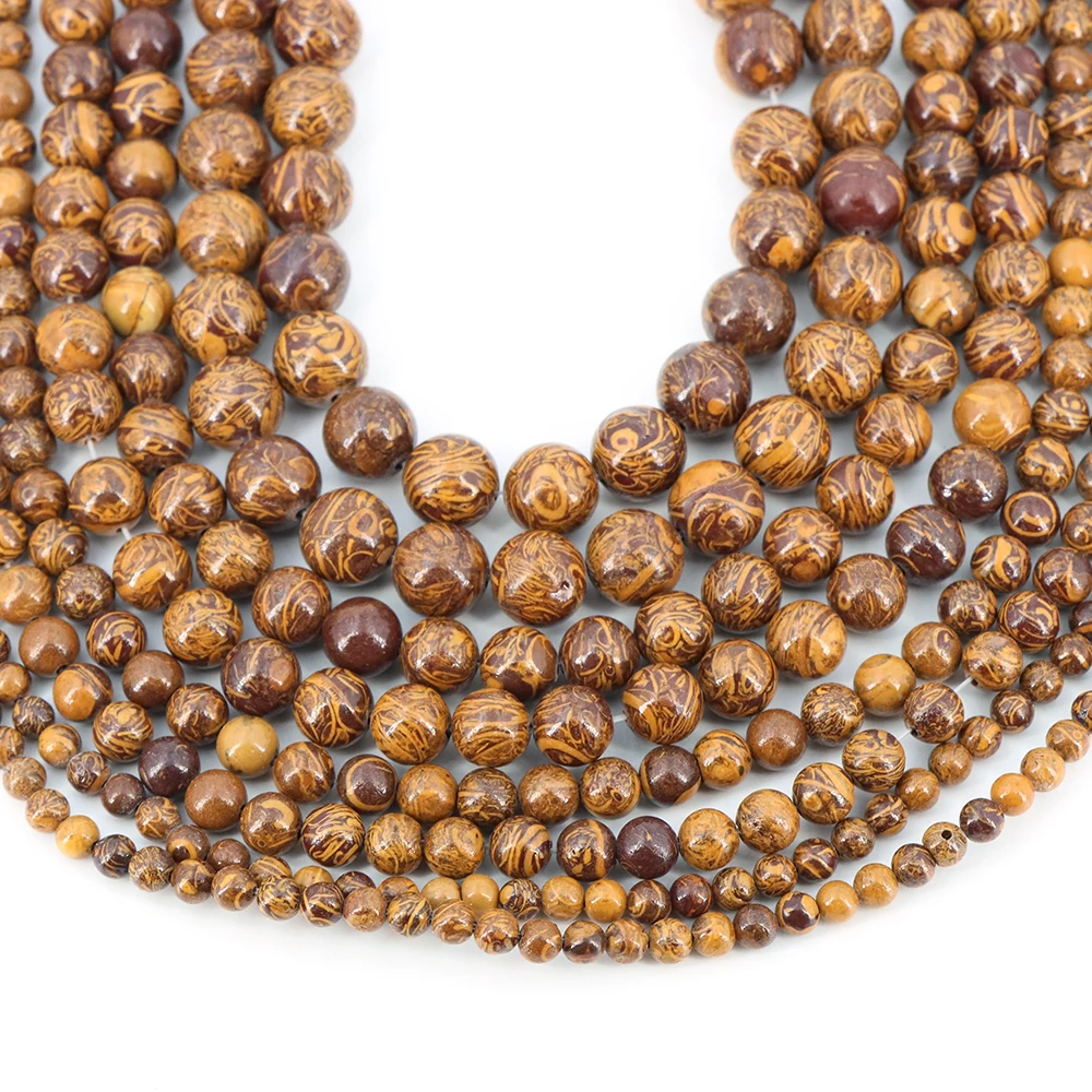 Natural Stone 4 6 8 10mm Round Fossil Elephant Skin Jasper Stone Spacer Crystal Bead For Jewelry Making Diy Bracelet Needlework