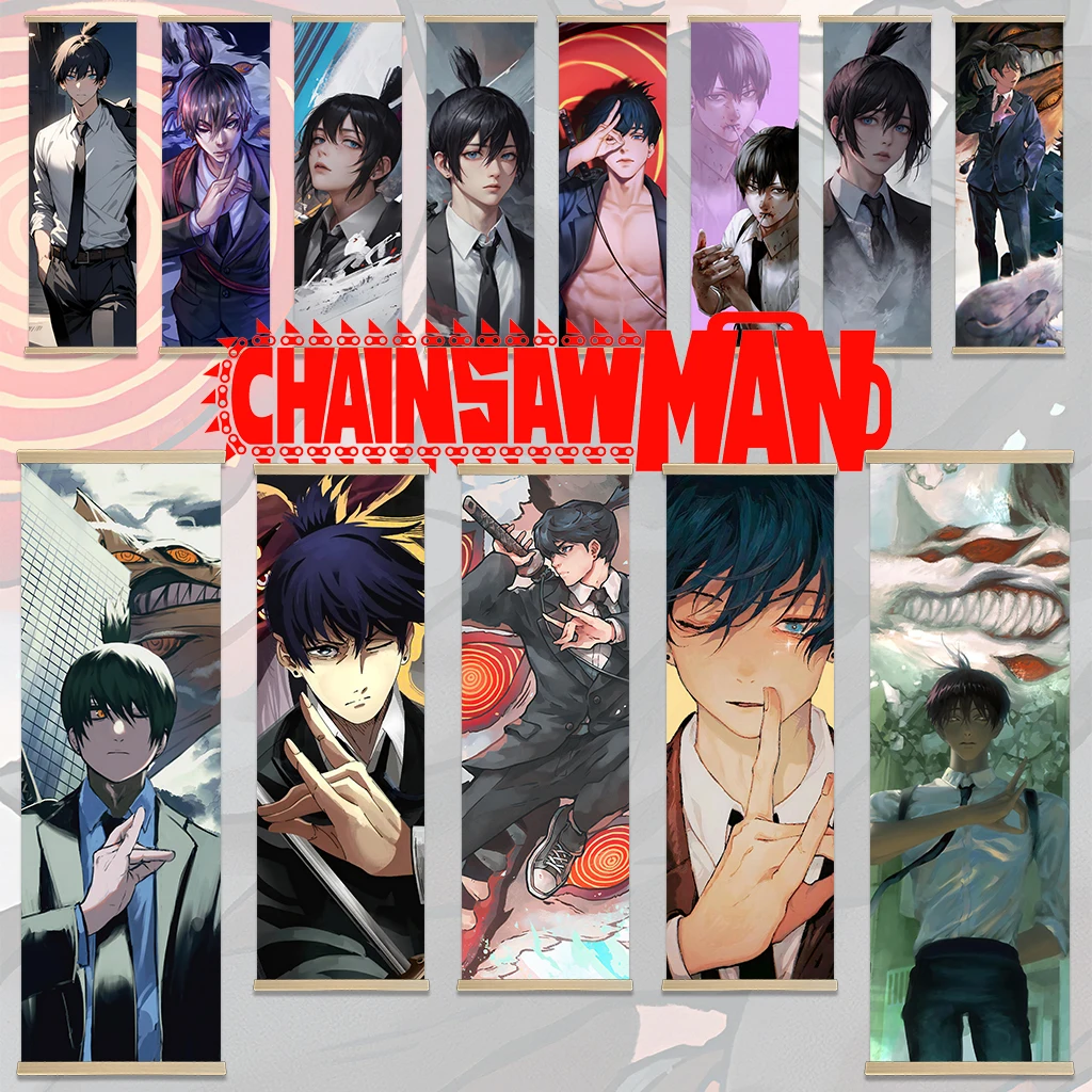 

ź łańcuchowa MAN Hayakawa Aki plakaty do sypialni zwój płótno ścienne wiszące malarstwo Home Decor Anime plakat sztuka ścienna dekoracja pokoju