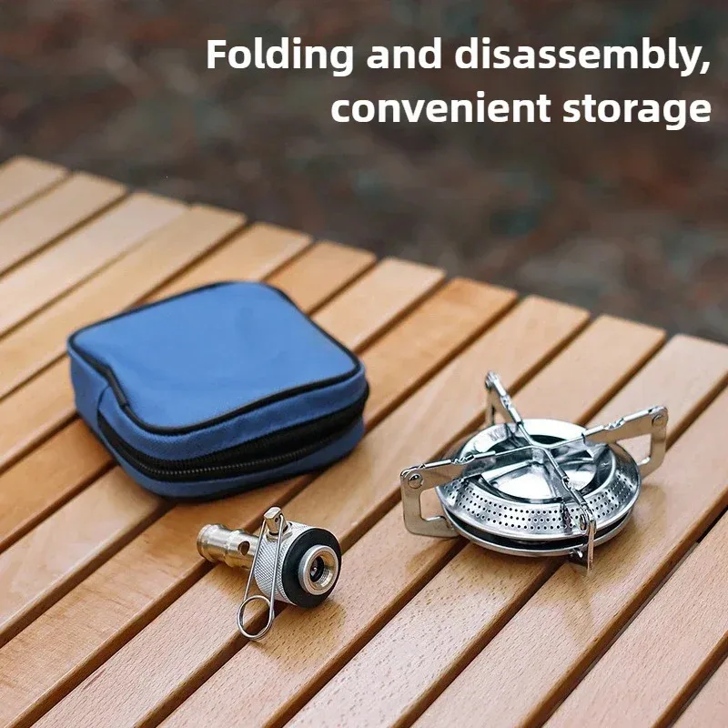 موقد غاز للتخييم في الهواء الطلق في الشتاء مع حقيبة تخزين، موقد تخييم صغير، موقد طهي محمول قابل للتعديل، مناسب للمشي لمسافات طويلة