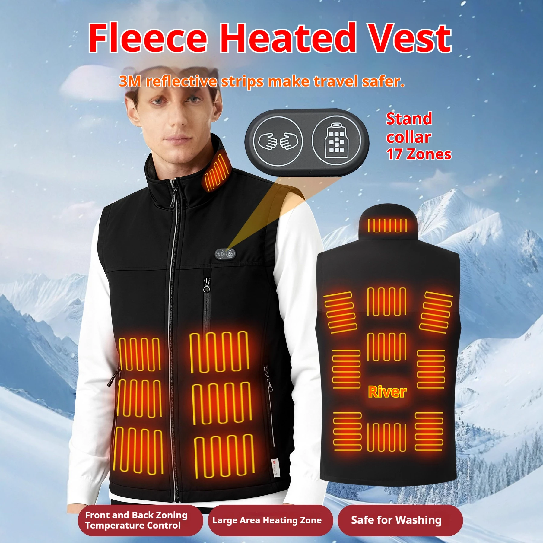 

Mens 17 Zone Smart Heating Vest Winter Electric Cotton Stand Collar Waistcoat USB Charging Constant Temperature Underwear